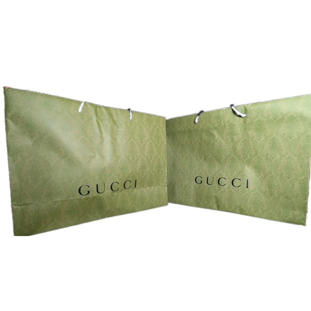 GUCCI Authentic Paper Shopping Gift Bag Tote Damask Embossed 19x14x7 -  2 Bags
